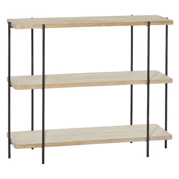 Rectangular Wood Top 3Tier Console Table With Black Metal